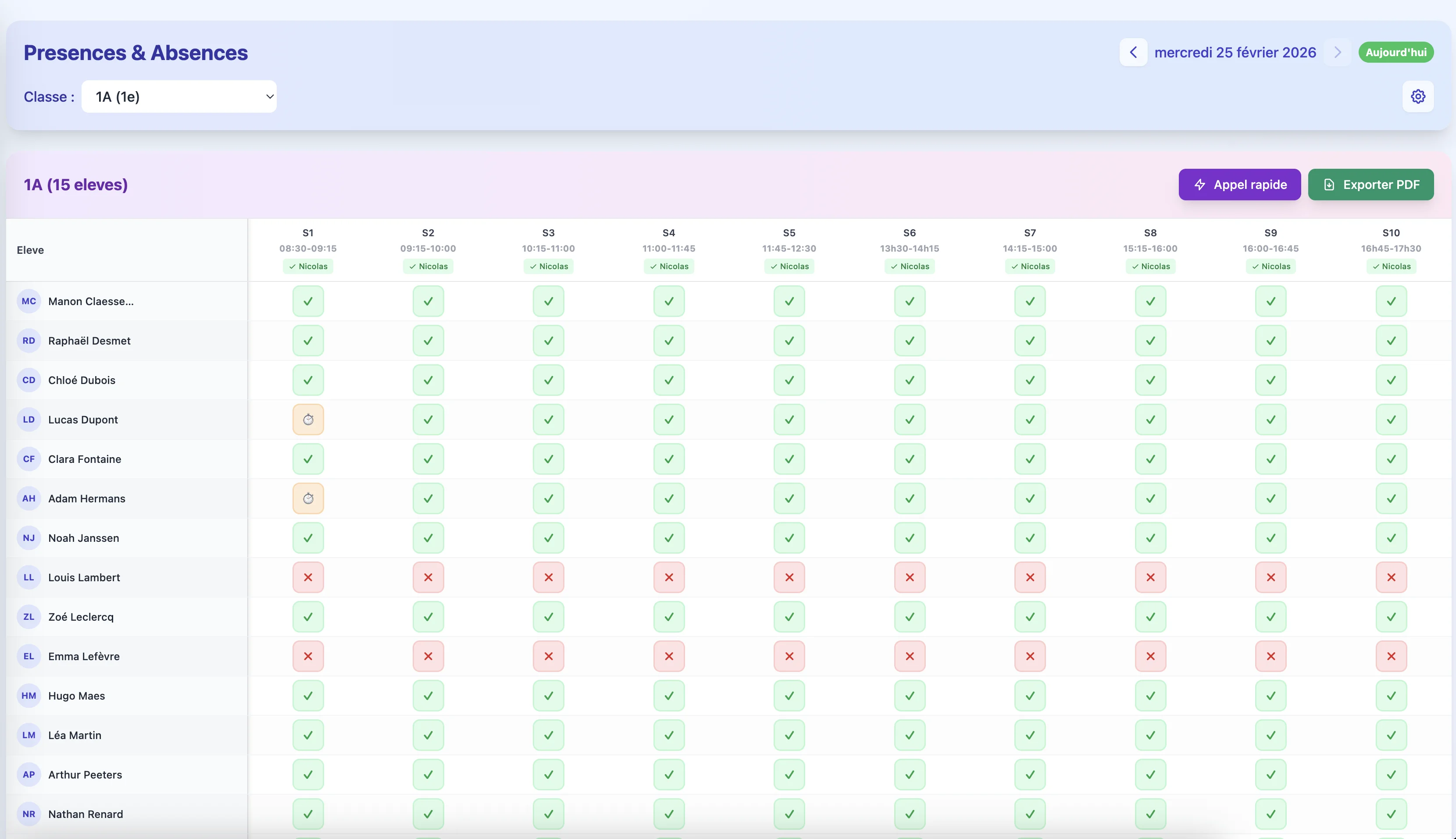 Gestion des présences Classora