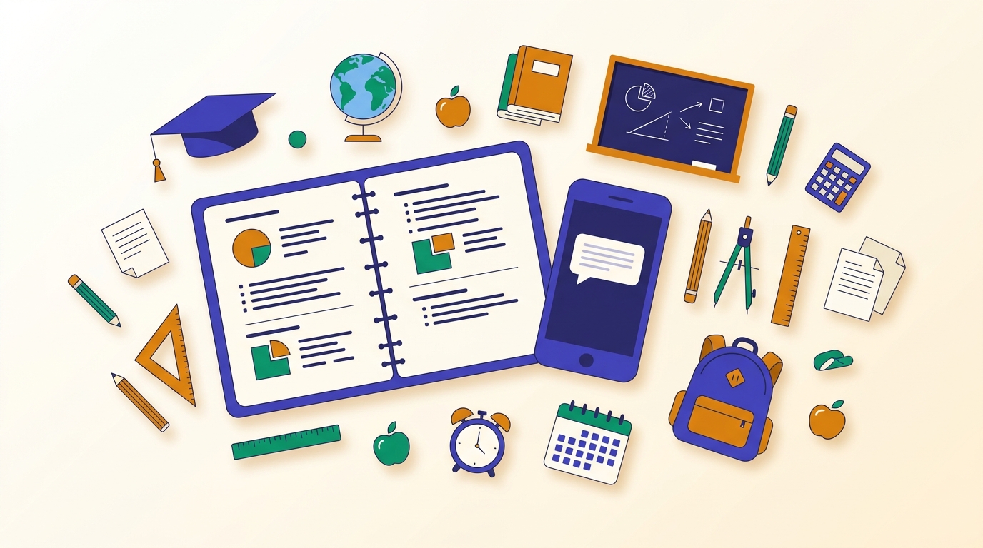 Carnet de liaison et smartphone illustrant la communication parents enseignant moderne