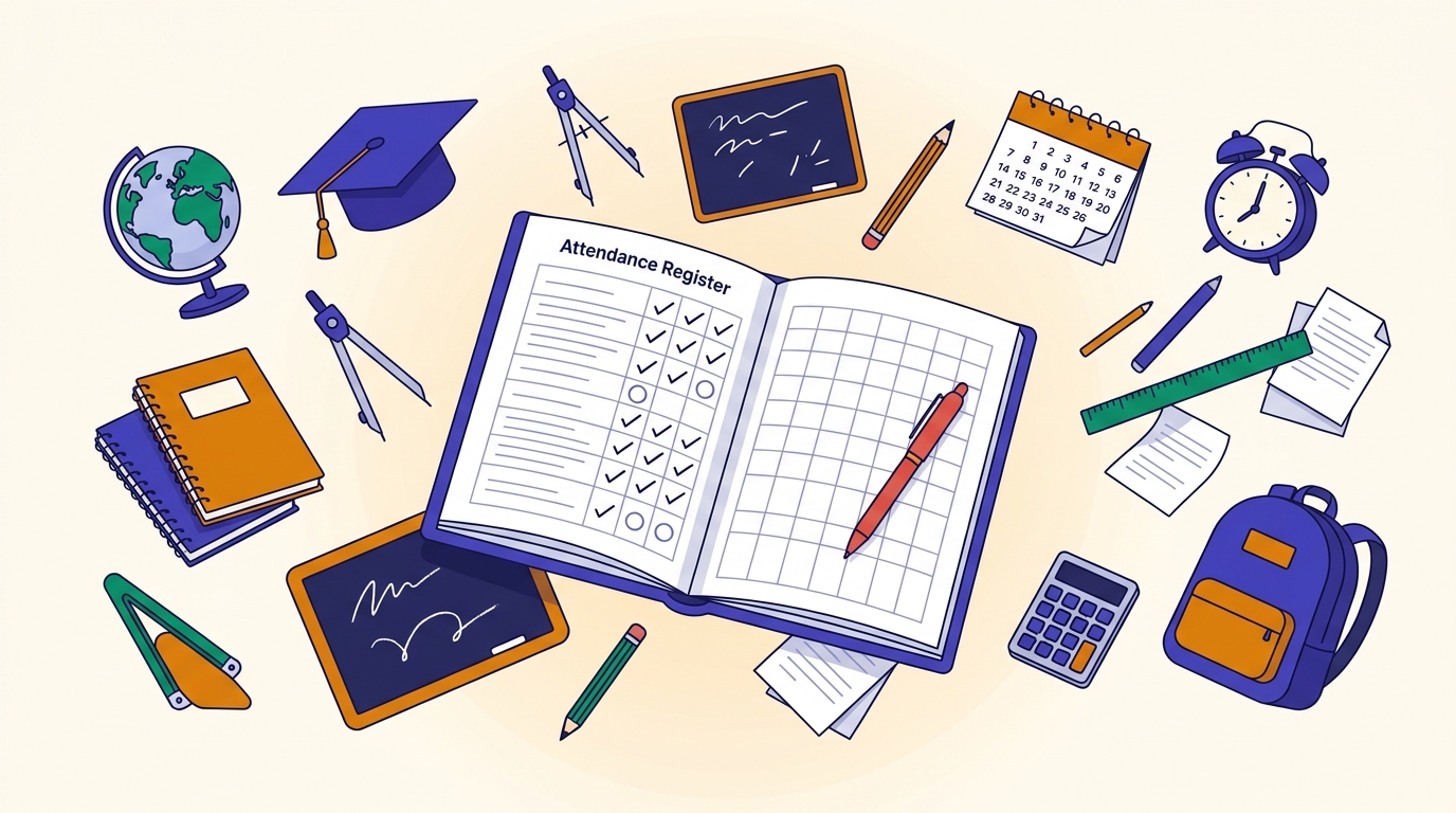Registre de suivi absences élèves avec stylo rouge pour enseignants